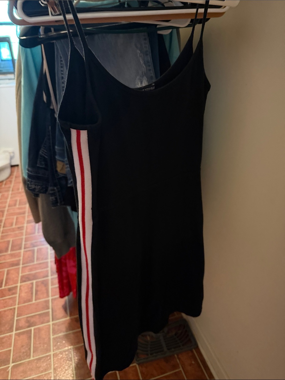 Brandy Melville Black Mini Dress with Red and White Side Stripes